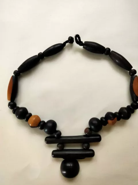 Hand Carved West African Ebony Wood Necklace - Senegalese