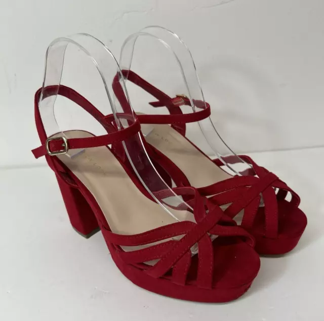 New Look Red Faux Suede Chunky Block Heel Platform Strappy Sandals UK 6