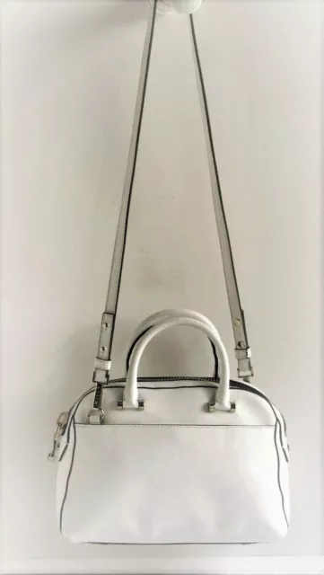 MILLY "Mercer" White Leather  Medium Dome Satchel Convertible Shoulder Bag 3