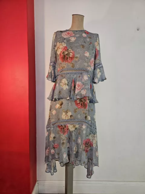 ZIMMERMANN Silk Blend Dress Blue Floral Crochet Details Size 0