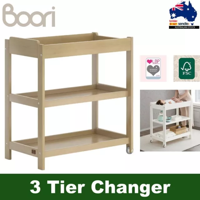 Boori 3 Tier Changer Wood Nursery Multifunctional Changing Table for Newborns