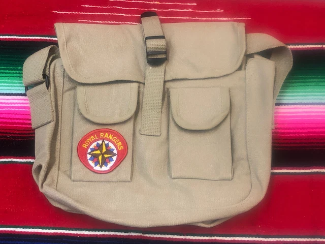Hiking Pouch Khaki 2 Pocket Canvas Carry Shoulder Bag