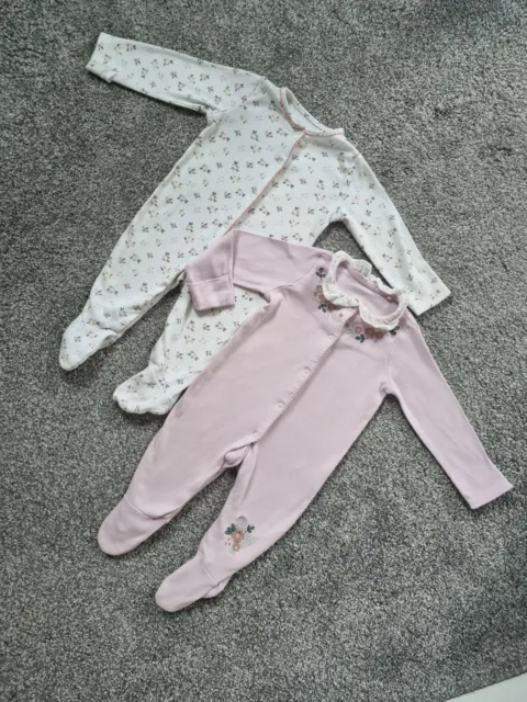 Baby Girl Babygrow Bundle 3-6 Months Floral Frill Collar embroidered U