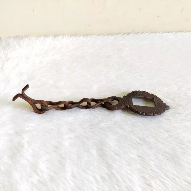 19c Vintage Primitive Door Handle S Shape Wrought Iron Chain Collectible Rare