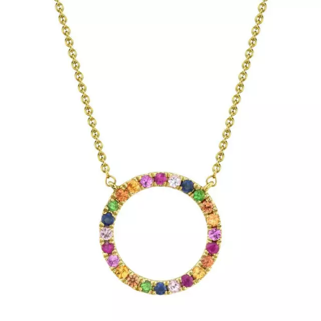 14K or Multi Couleur Pierre Précieuse Arc en Ciel Collier Pendentif Cercle Rond