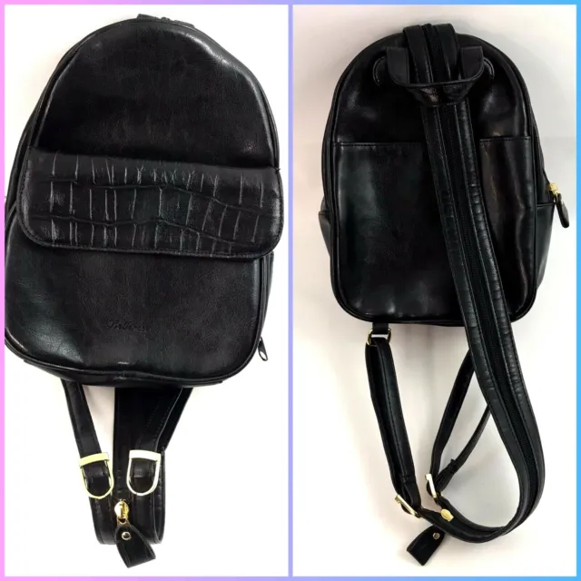 Bellerose Black Gold Accent Convertible Zipper Backpack Zip Crossbody Purse Bag