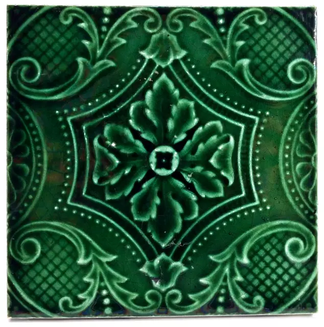 Antique Fireplace Tile Moulded Majolica by The Decorative Art Tile Co C1900