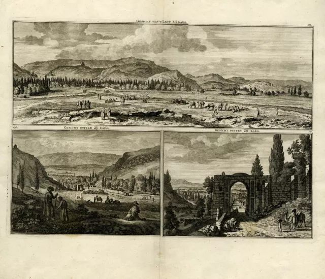 Antique Print-Topography-Iran-Three views of Shiraz-De Bruyn-1711