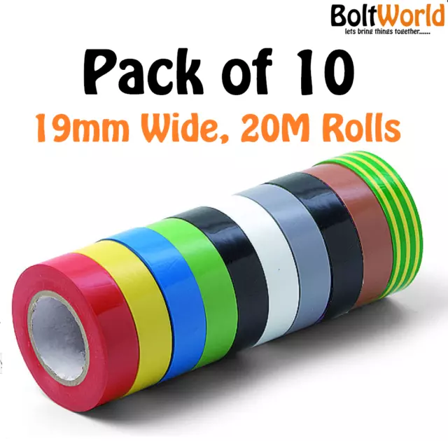 10 ROLLS ELECTRICAL PVC INSULATION / INSULATING TAPE 19mm x 20m FLAME RETARDANT