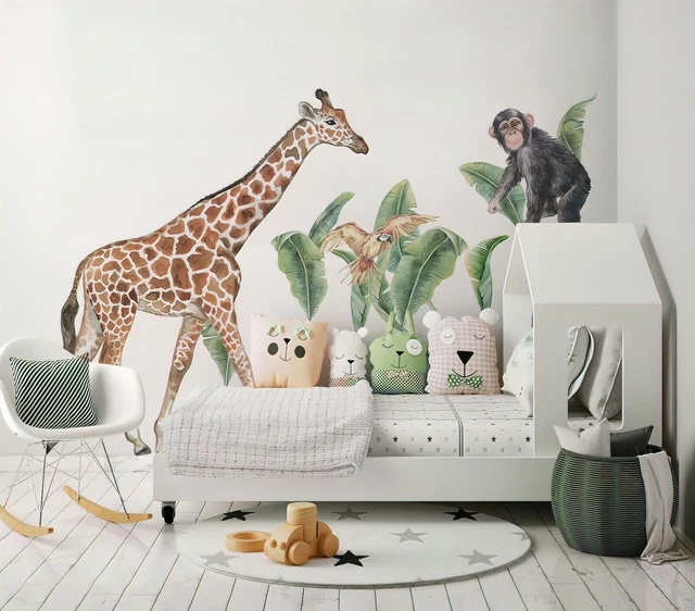 GIRAFFE SAFARI WALL decal nursery decor monkey wall decal Jungle Wall ...