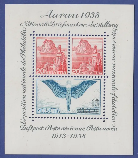 Schweiz Blockausgabe 25 Jahre Flugpost, Aaarau 1938 Mi.-Nr. Block 4 **