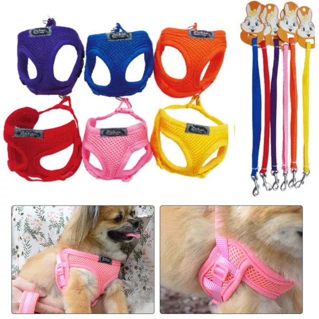 Small Dog Breathable Mesh harness Vest Collar soft chest strap S/M Leash set