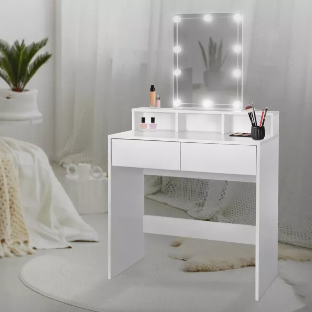 Coiffeuse avec miroir et LED table de maquillage MDF avec 2 tiroirs 80x40x140 cm