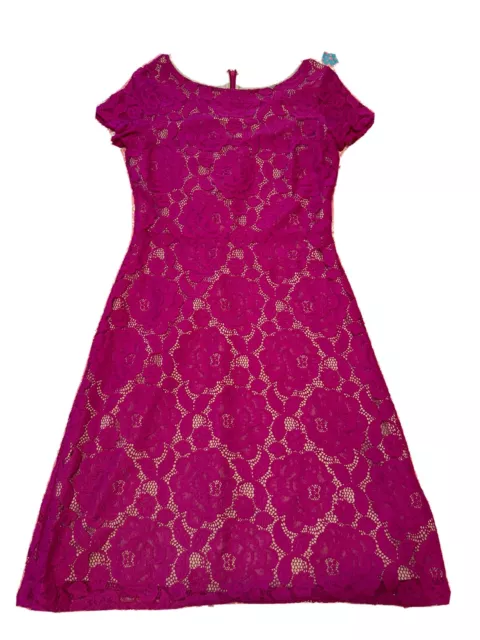 Ivanka Trump Short Sleeve Round Neck Fushia Hot Pink Lace Dress Sz 4