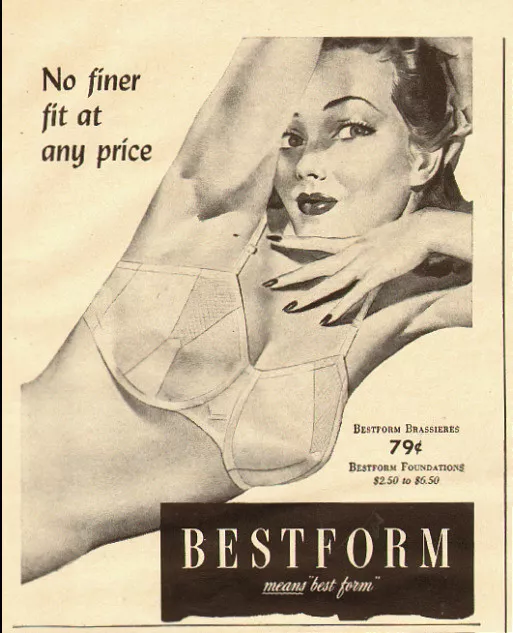 1951 VINTAGE LINGERIE AD BESTFORM Nylon Girdles, Bras, Pinup style