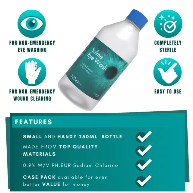 Botellas de lavado de ojos y vainas de 20 ml - solución estéril NaCl 0,9% - baño de ojos - 500 ml 2