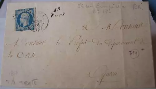 tp seul sur lettre entière napoléon yt n° 15 année 1854