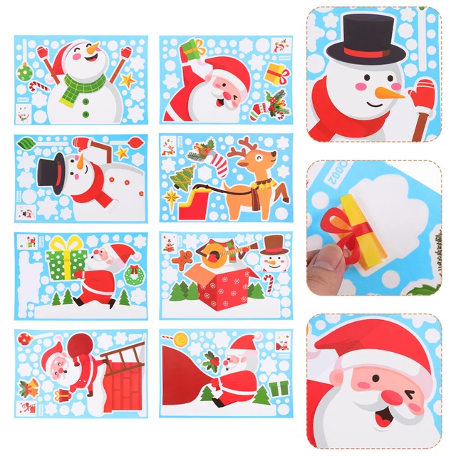 8 hojas pegatinas navideñas PVC tatuaje de pared copo de nieve adornos navideños