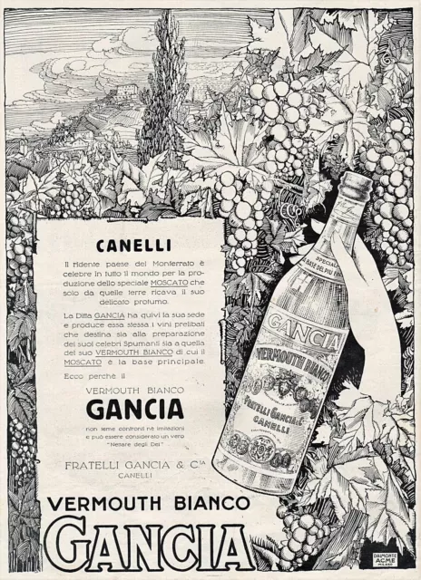 Pubblicita' 1927 Gancia Vino Vermouth Bianco Canelli Drink Bar Liberty Dalmonte