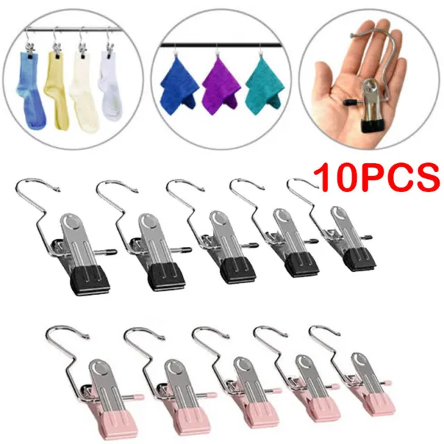 10PCS Stainless Steel Single Hook Clip Laundry Trouser Pants Dress Hanger Clips