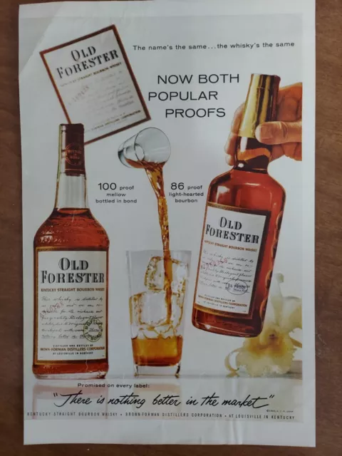 Brown Forman Distillers Old Forester Whiskey Both Proofs  1960 Vintage Print Ad
