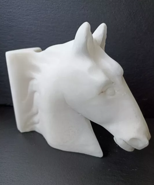 Vintage Italian White Marble Carved Horse Head Bookend/ Figurine