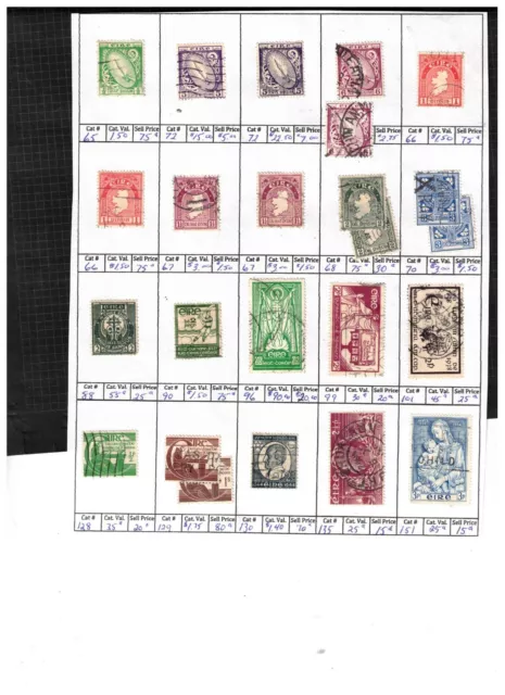 EIRE / IRELAND EARLY COLLECTION OVER 20 STAMPS cat USED $165.00++  LOT 303-43