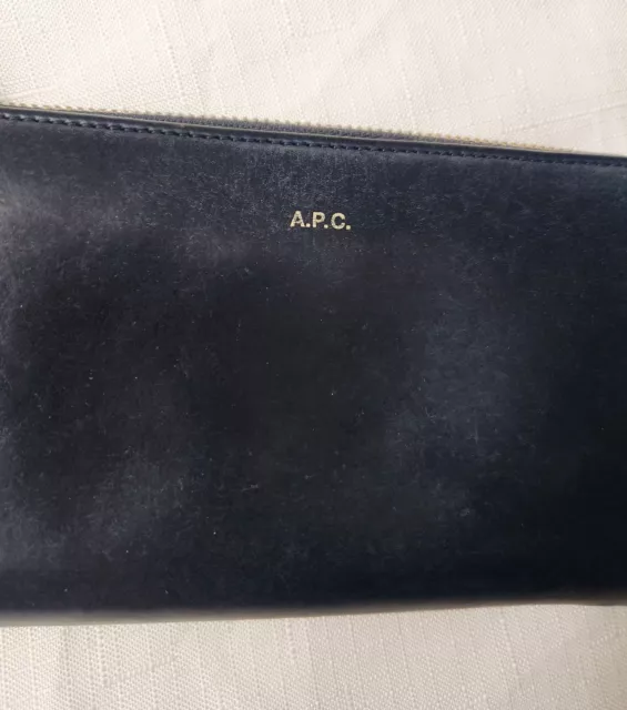 A.P.C. Spellout Logo Round zipper long wallet Dark Blue 100% Calf leather Unisex 3