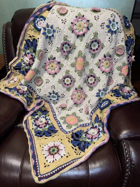 NEW HANDMADE CROCHET MULTICOLOR FLORAL Blanket Color Blocks Beautiful Gift