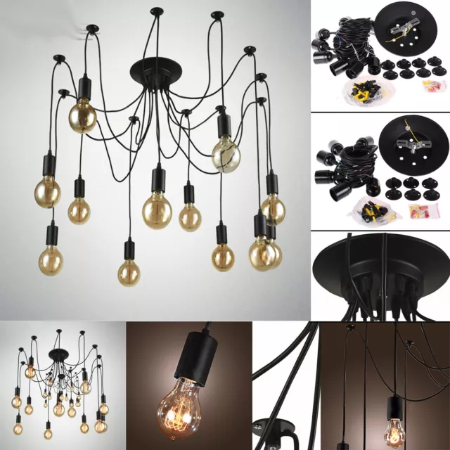 Hanging-Bulb Chandelier Hardwired Edison Vintage Loft Spider Pendant DIY Lamps