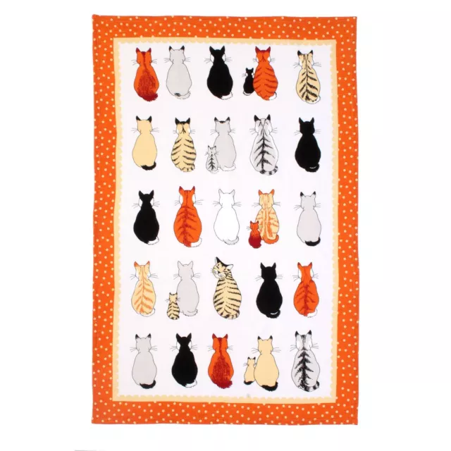 Cotton Tea Towel Ulster Weavers Cats In Waiting 100% Cotton Orange