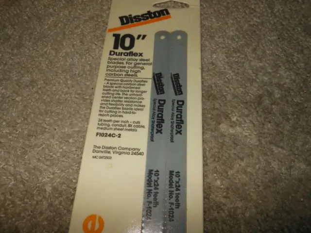 New Disston 10" Duraflex Hacksaw Blade Sealed On Card