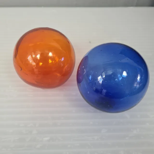 Vintage Colourful Glass Fishing Floats Balls Blown Orange Blue Home Decor 8cm 3"