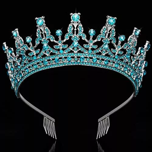 Silver Lake Blue Tiara for Girls Crown with Comb for Women Birthday Bridal We...