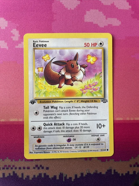 Pokemon Card Eevee Jungle 1st Edition Common 51/64 Near Mint