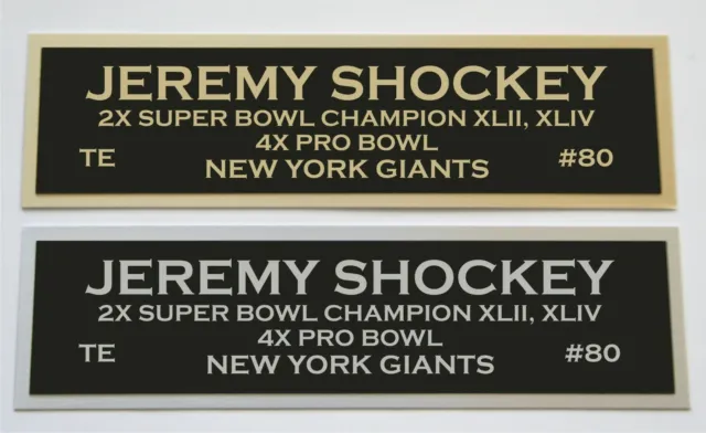 Jeremy Shockey nameplate for signed autographed jersey football helmet or photo