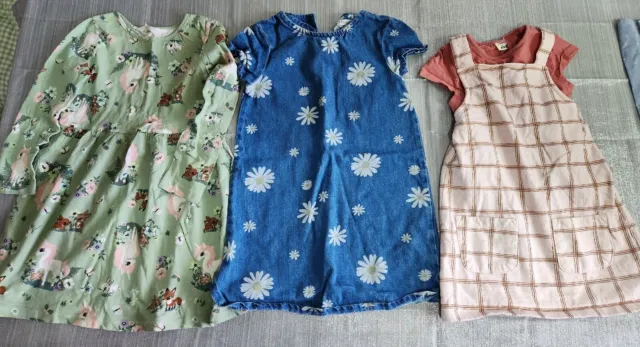 Girls age 4-5 Clothes Bundle 4 items Dungaree, Next denim & H&M Jersey dress 4-6