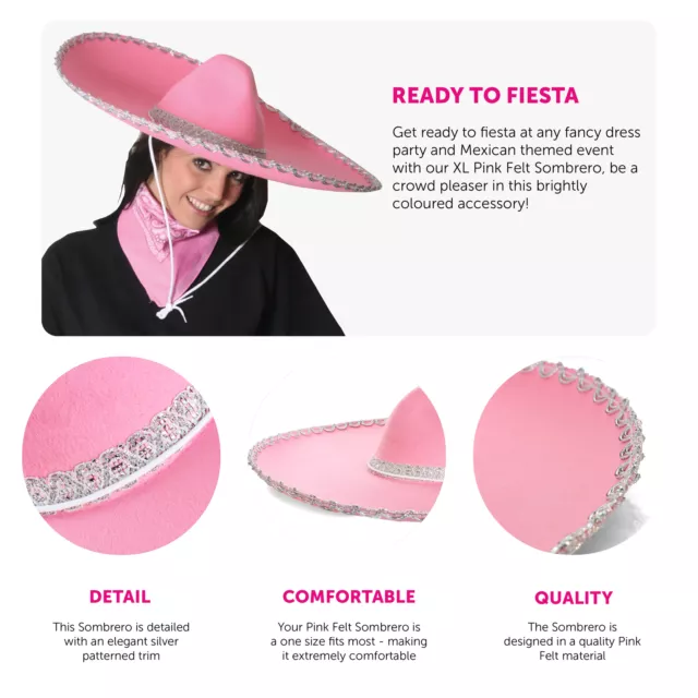 6 X Fieltro Rosa Sombrero Señora Mexicano Vestido Elegante Mujer Wild West Wen Fiesta Gallina 2