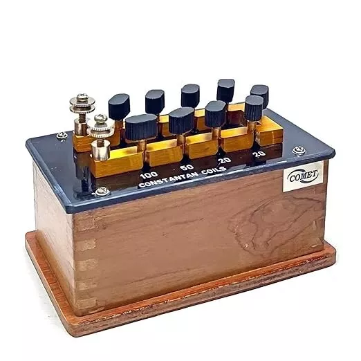 Resistance Box 1 to 100 Ohms - Brass Blocks - Plug Type - Teak Wood Case