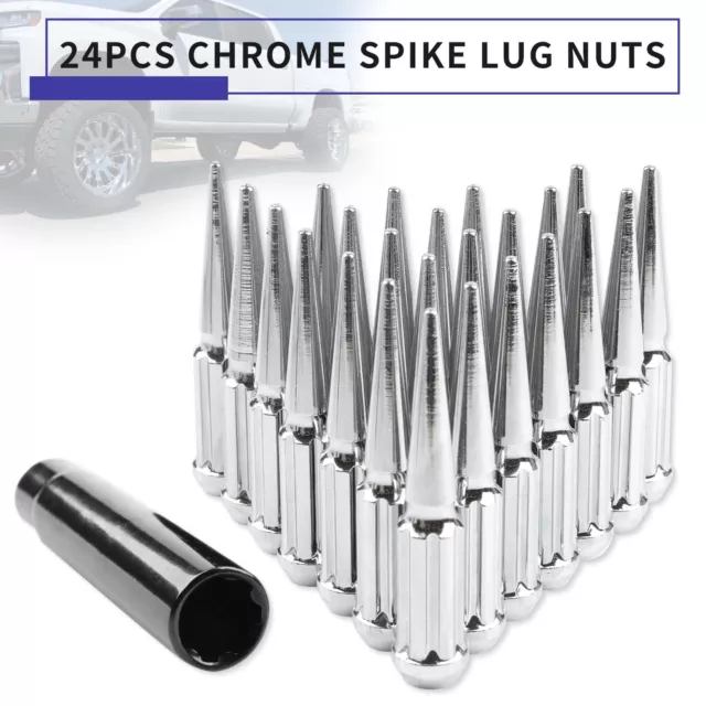 24Pcs Chrome M14x1.5 Wheel Rim Spike Lug Nuts 4.4" + Socket Aluminum Extended UK