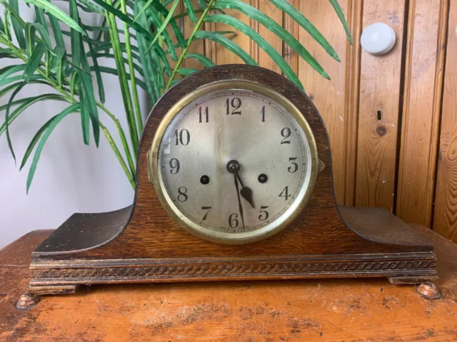 Antique Vintage 1930S Art Deco Oak Cased Chiming Mantle Clock Working Untouched