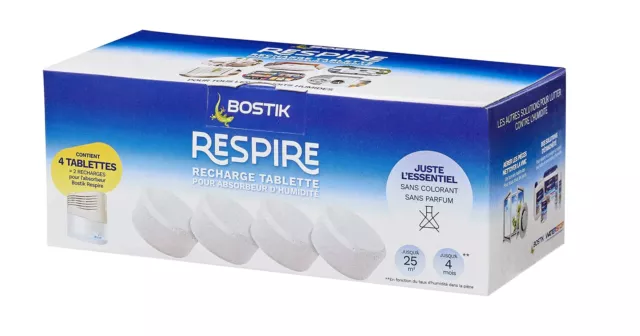 Bostik RESPIRE 4 pestañas de recarga para deshumidificador, sin colorantes ni fragancias 2