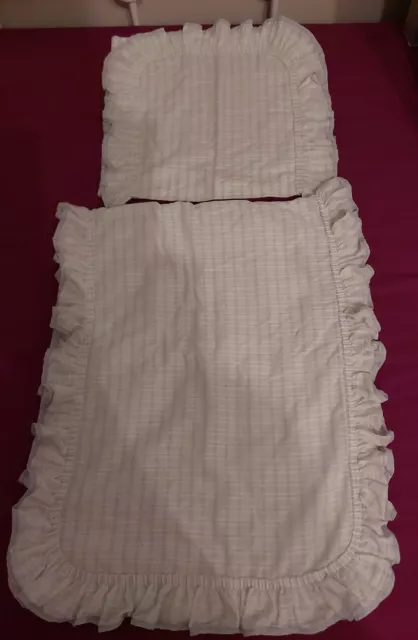 Juego de edredones y almohadas Pram blanco/gris pálido a cuadros cuidado madre con volantes