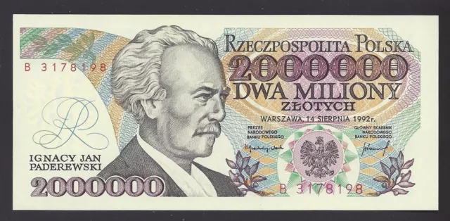 POLAND 2000000 ZLOTYCH 1992 P#158b GEM UNC