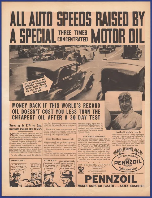 Vintage 1933 PENNZOIL Motor Oil Garage Gas Station Ephemera 1930's Print Ad