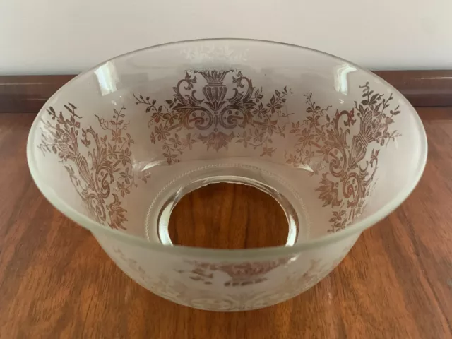 ANTIQUE ETCHED FLORAL GLASS  SHADE 4" FITTER for Oil Gas Lamp FLORAL URN PATTERN