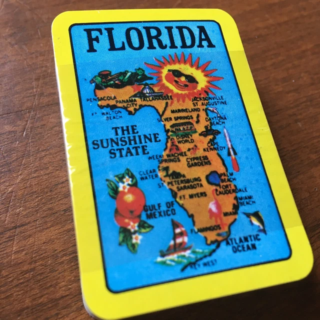 Vtg FLORIDA Sunshine state Playing cards deck advertising souvenir w/ case 1960s