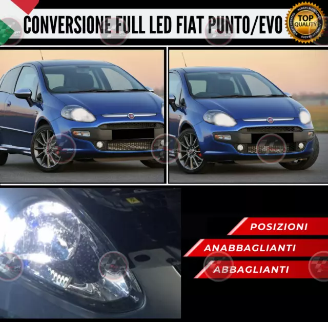 Kit Full Led Fari Fiat Punto Evo Anabbaglianti +Abb 12000L H4 Luci Posizione T10