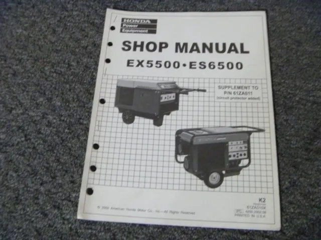 Honda EX5500 ES6500 Generator Shop Service Repair Manual Supplement 61ZA010X