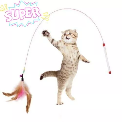 Cat Kitten Toy Feather Wand Stick Cat Teaser Dangle Bell Interactive Play Toys U